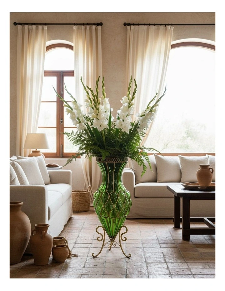 SOGA 67cm Tall Green Glass Floor Vase with Metal Stand image 2