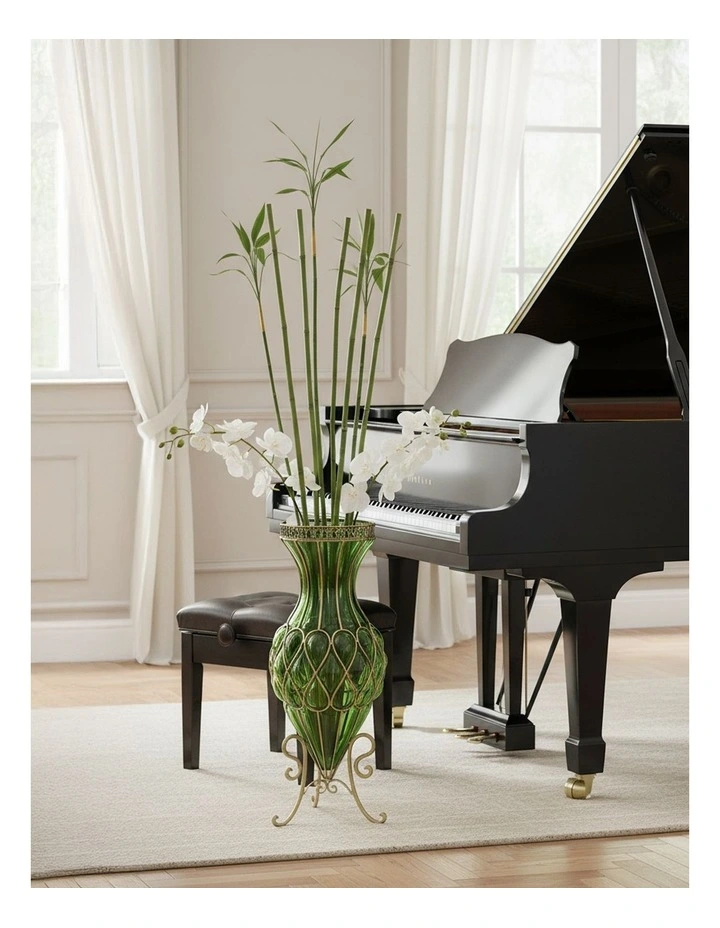 SOGA 67cm Tall Green Glass Floor Vase with Metal Stand image 3