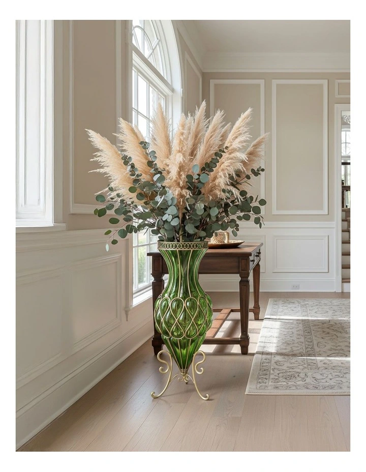 SOGA 67cm Tall Green Glass Floor Vase with Metal Stand image 5