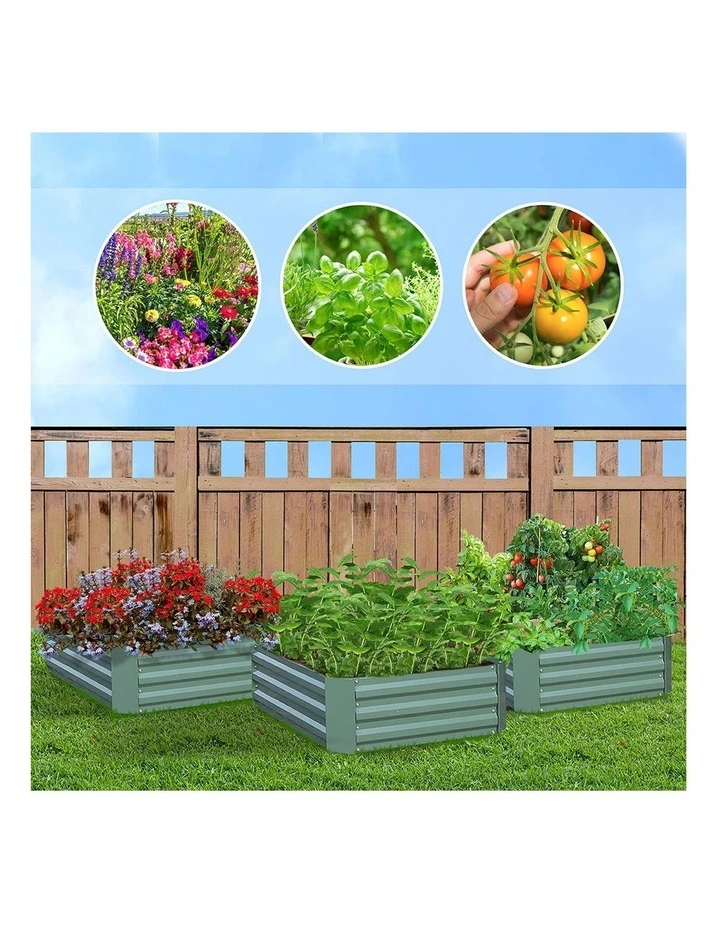 SOGA 2X 100cm Square Galvanised Raised Garden Bed Vegetable Herb Flower Outdoor Planter Box image 3