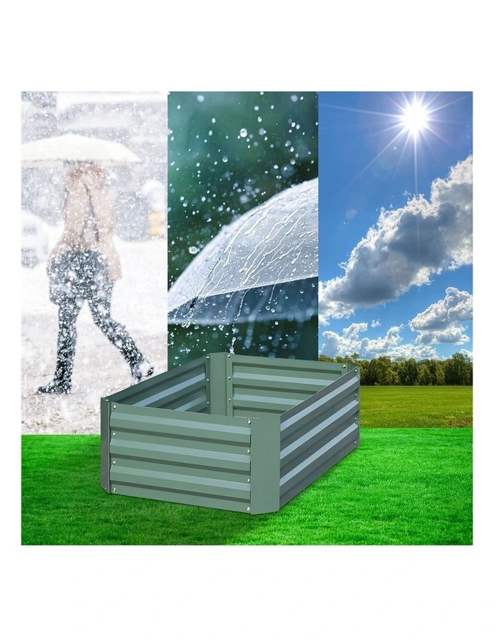 SOGA 2X 100cm Square Galvanised Raised Garden Bed Vegetable Herb Flower Outdoor Planter Box image 4