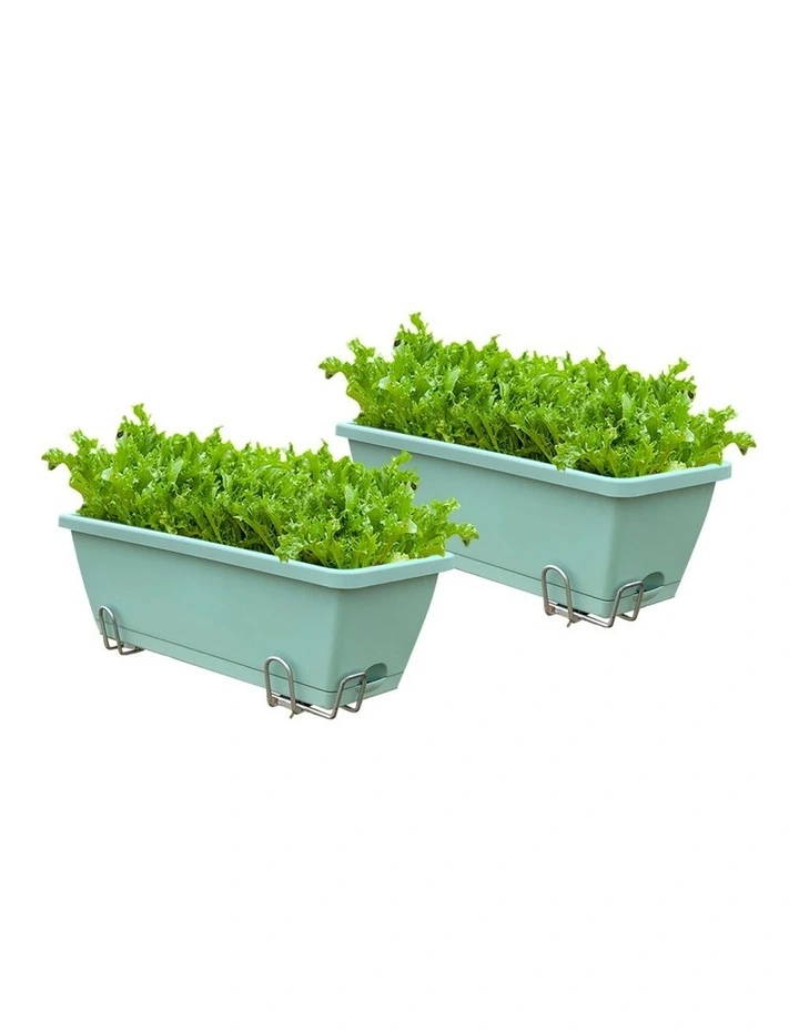 SOGA Set of 2 49.5cm Blue Rectangular Plastic Planter Box with Holder for Herbs image 1