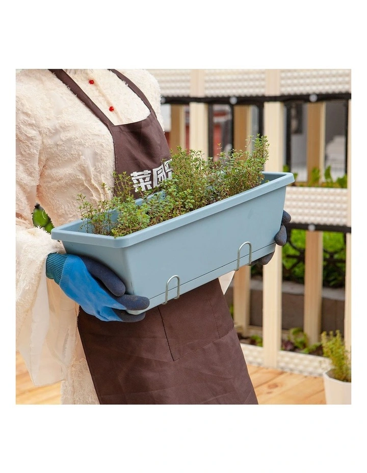 SOGA Set of 2 49.5cm Blue Rectangular Plastic Planter Box with Holder for Herbs image 2
