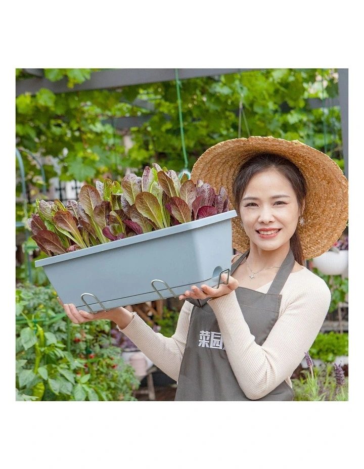 SOGA Set of 2 49.5cm Blue Rectangular Plastic Planter Box with Holder for Herbs image 3