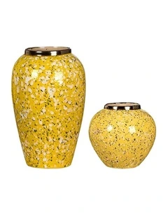 SOGA Yellow & White Mini Floral Ceramic Vase Set Home Decor