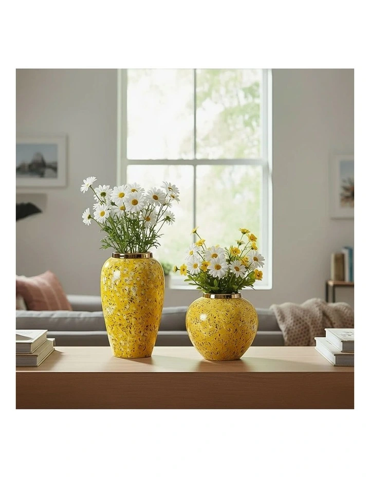 SOGA Yellow & White Mini Floral Ceramic Vase Set Home Decor image 2