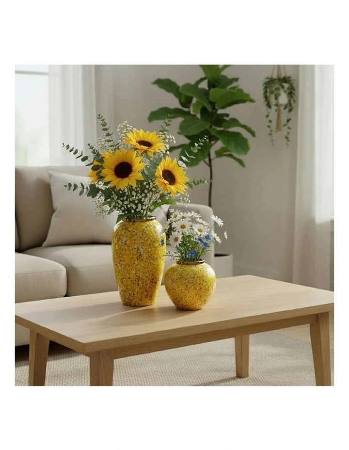 SOGA Yellow & White Mini Floral Ceramic Vase Set Home Decor image 3