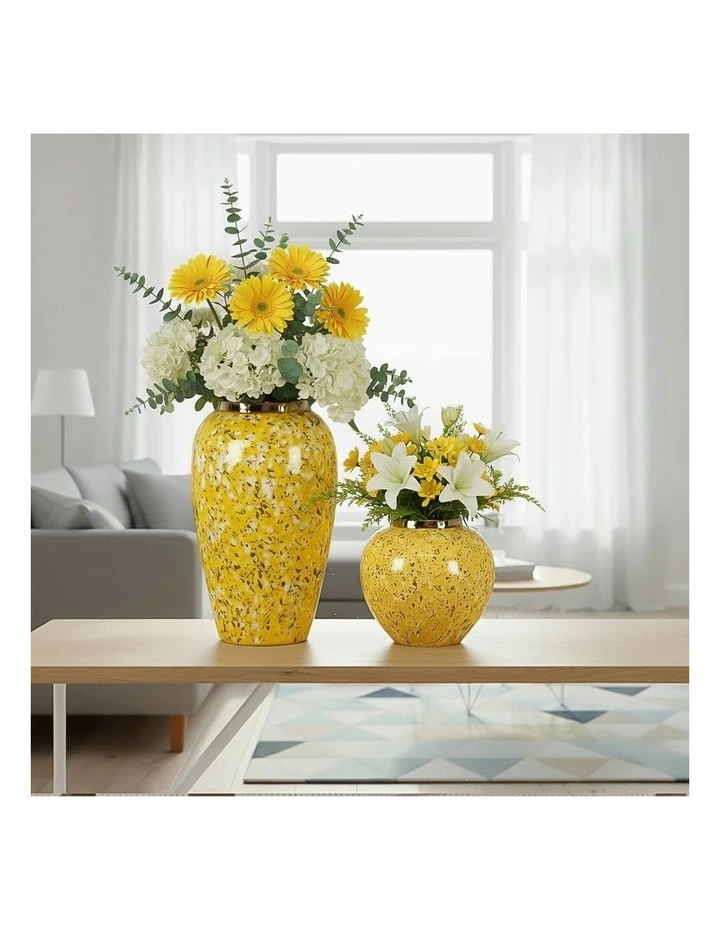 SOGA Yellow & White Mini Floral Ceramic Vase Set Home Decor image 4