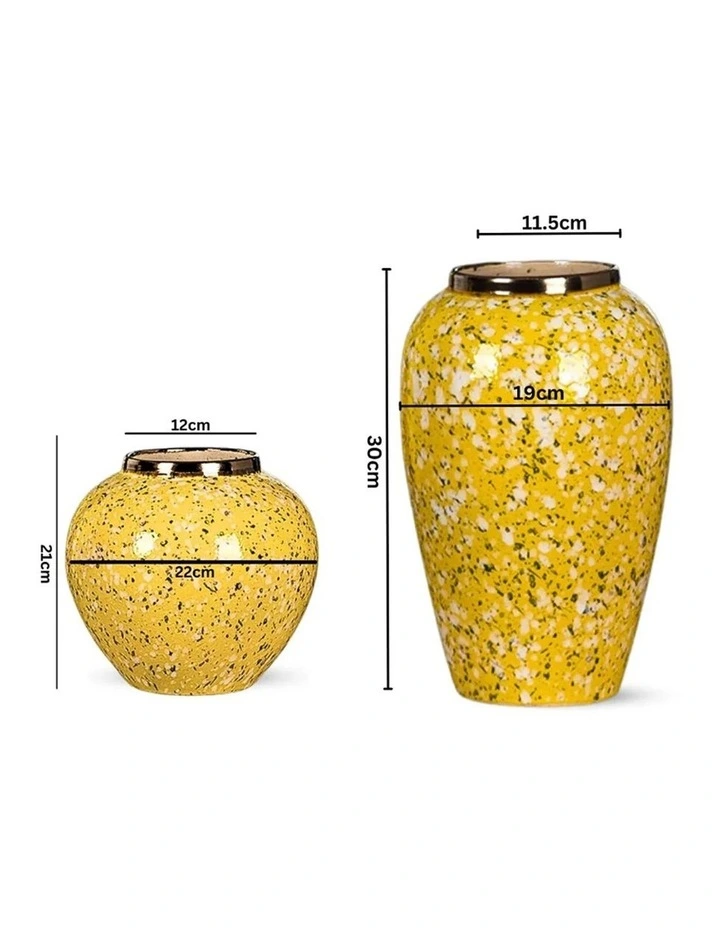 SOGA Yellow & White Mini Floral Ceramic Vase Set Home Decor image 6