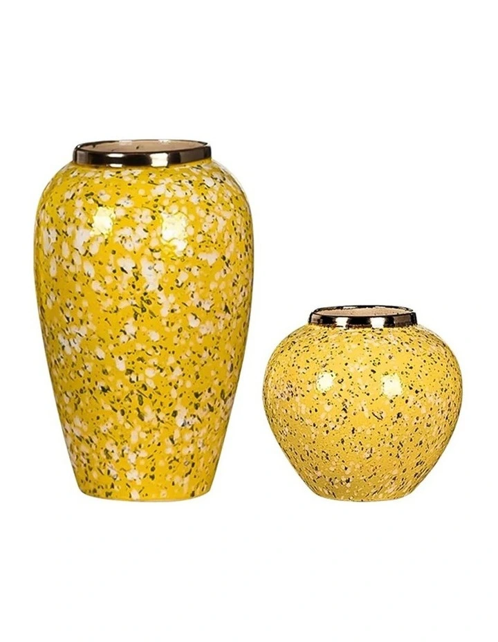 SOGA Yellow & White Mini Floral Ceramic Vase Set Home Decor image 7