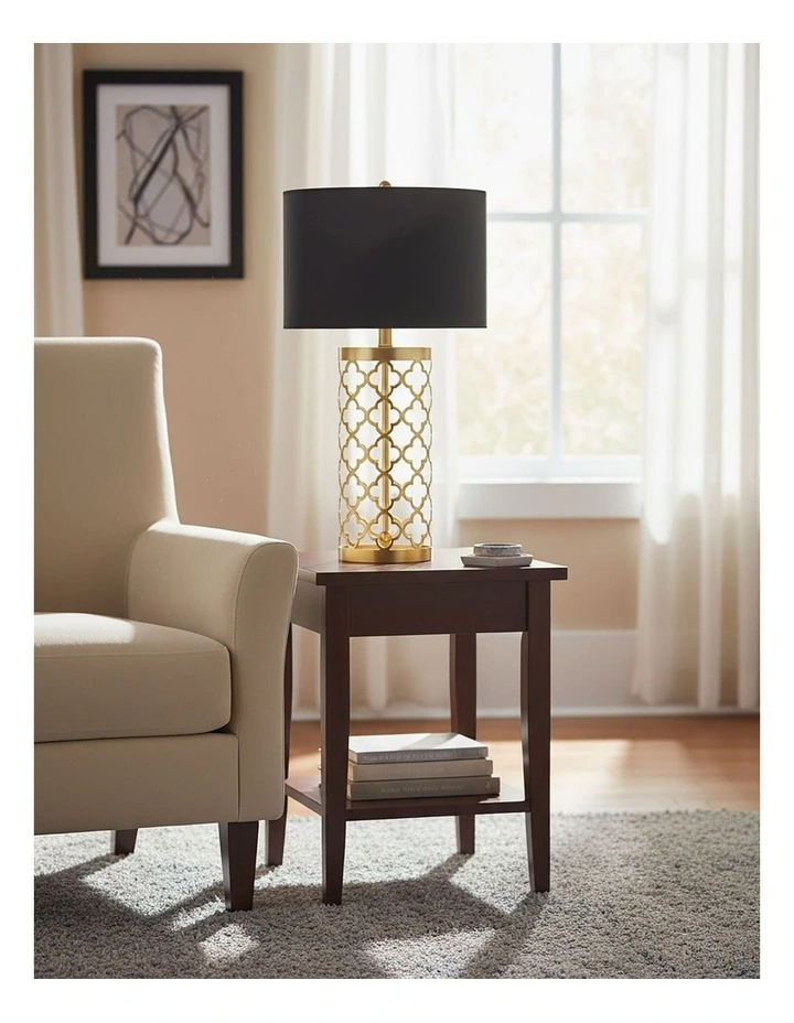 SOGA Gold Hollow Metal Table Lamp with Dark Shade image 2