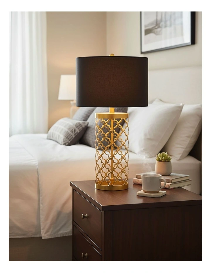 SOGA Gold Hollow Metal Table Lamp with Dark Shade image 3