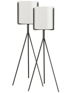 SOGA 2X 70cm Tripod Flower Pot Plant Stand with White Flowerpot Holder Rack Indoor Display