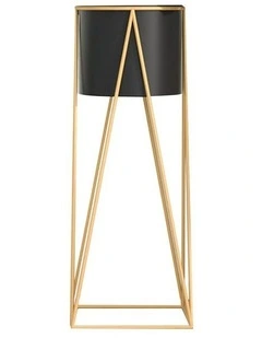 SOGA 70cm Gold Metal Plant Stand with Black Flower Pot Holder Corner Shelving Rack Indoor Display