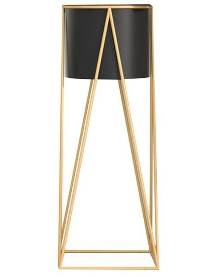 SOGA 70cm Gold Metal Plant Stand with Black Flower Pot Holder Corner Shelving Rack Indoor Display image 1
