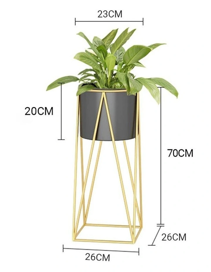 SOGA 70cm Gold Metal Plant Stand with Black Flower Pot Holder Corner Shelving Rack Indoor Display image 2