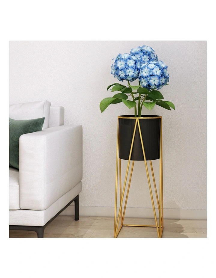 SOGA 70cm Gold Metal Plant Stand with Black Flower Pot Holder Corner Shelving Rack Indoor Display image 3