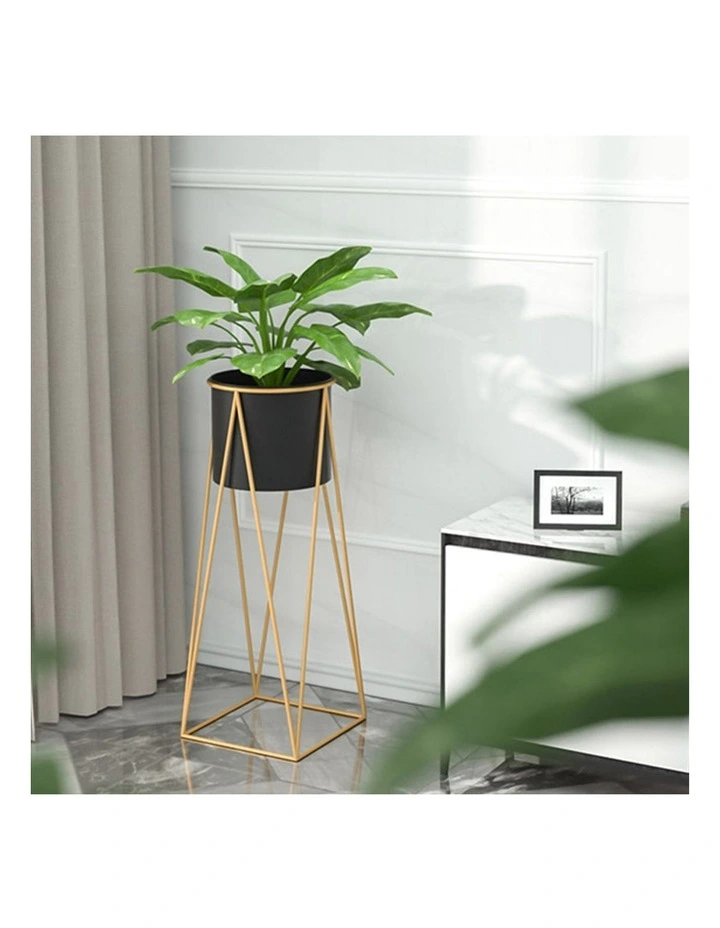 SOGA 70cm Gold Metal Plant Stand with Black Flower Pot Holder Corner Shelving Rack Indoor Display image 4