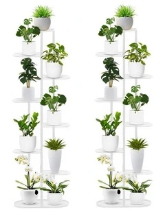 SOGA 2X 8 Tier 9 Pot White Plant Rack