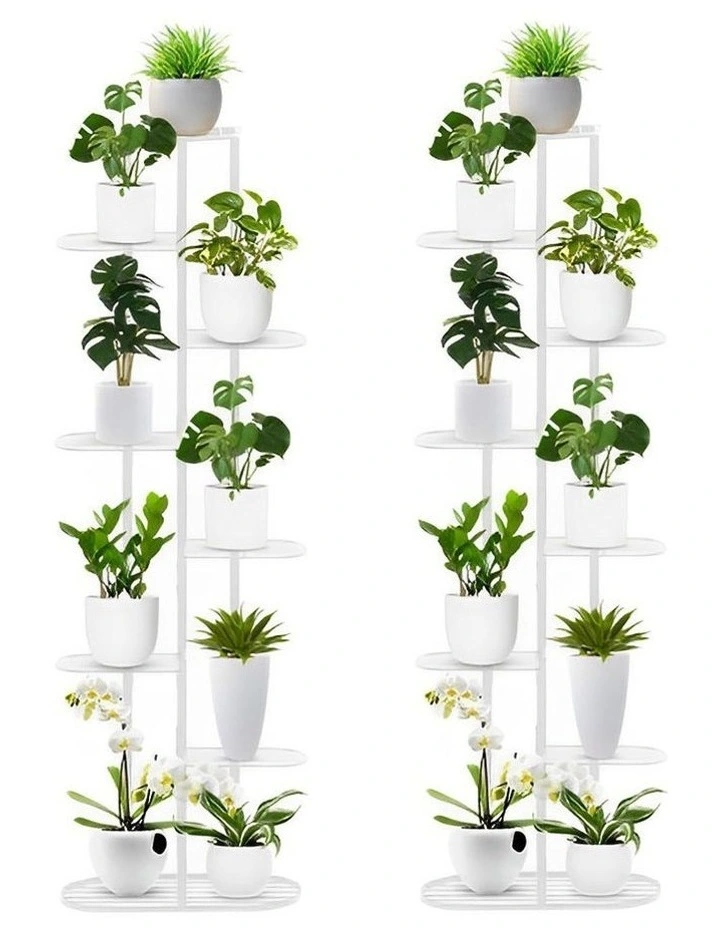 SOGA 2X 8 Tier 9 Pot White Plant Rack image 1