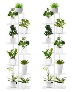 SOGA 2X 8 Tier 9 Pot White Plant Rack