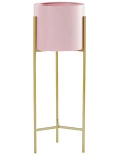 SOGA 42cm 2-Tier Gold Metal Plant Stand with Pink Pot for Indoor Display