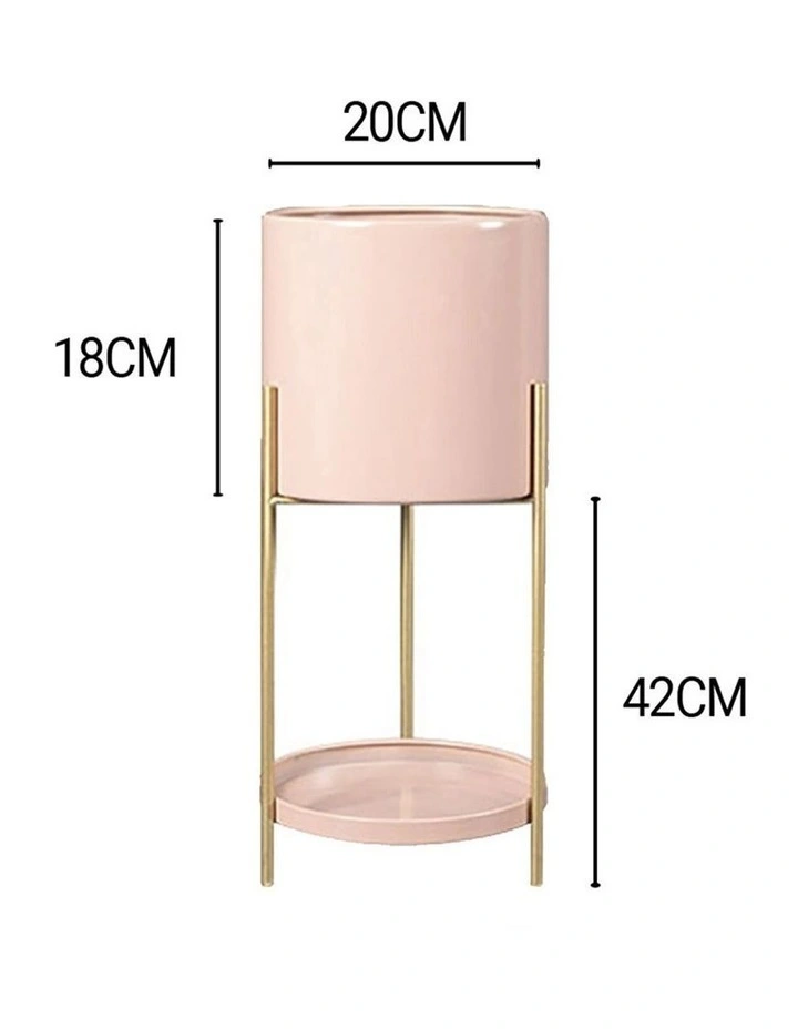 SOGA 42cm 2-Tier Gold Metal Plant Stand with Pink Pot for Indoor Display image 2