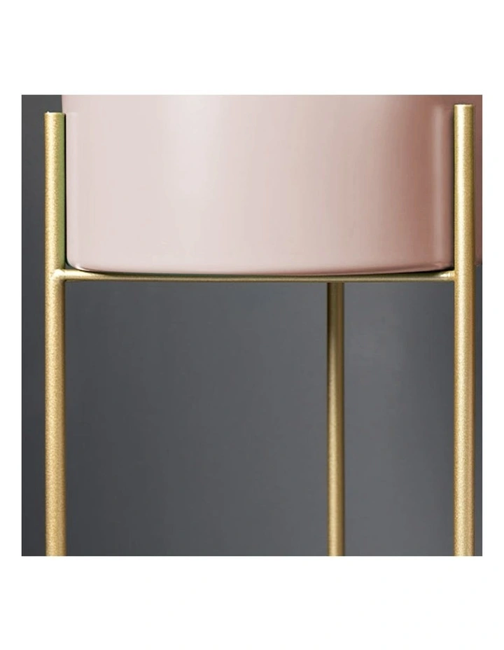 SOGA 42cm 2-Tier Gold Metal Plant Stand with Pink Pot for Indoor Display image 4