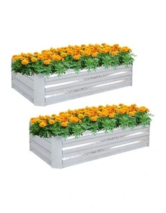 SOGA 2X 120cm Rectangle Galvanised Raised Garden Bed Vegetable Herb Flower Outdoor Planter Box