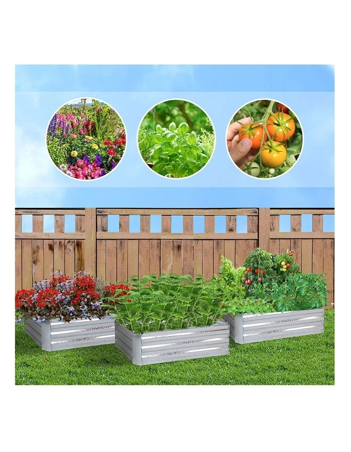 SOGA 2X 120cm Rectangle Galvanised Raised Garden Bed Vegetable Herb Flower Outdoor Planter Box image 3