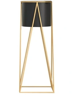 SOGA 50cm Gold Metal Plant Stand with Black Flower Pot Holder Corner Shelving Rack Indoor Display