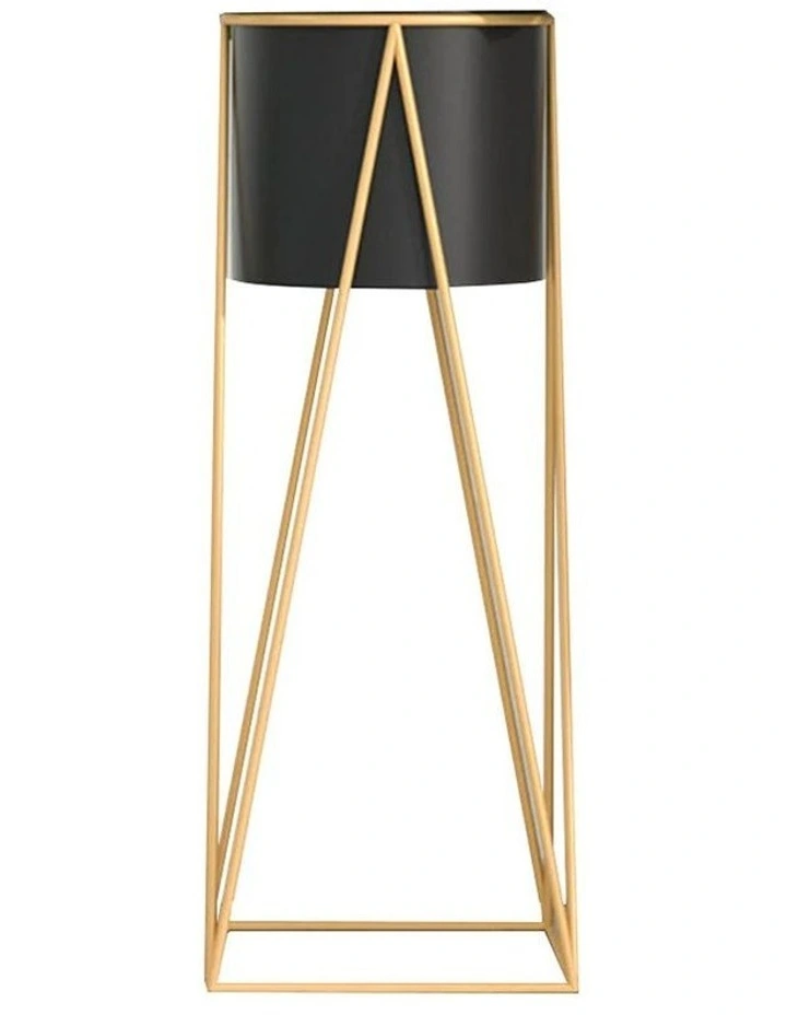 SOGA 50cm Gold Metal Plant Stand with Black Flower Pot Holder Corner Shelving Rack Indoor Display image 1