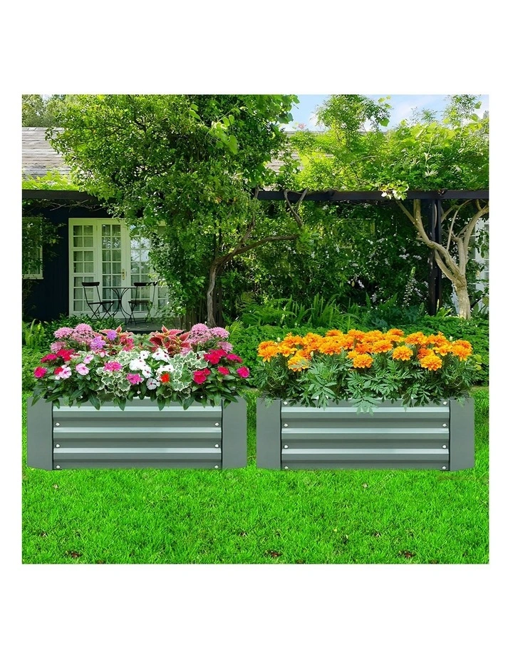SOGA 2X 120X60cm Rectangle Galvanised Raised Garden Bed Vegetable Herb Flower Outdoor Planter Box image 4
