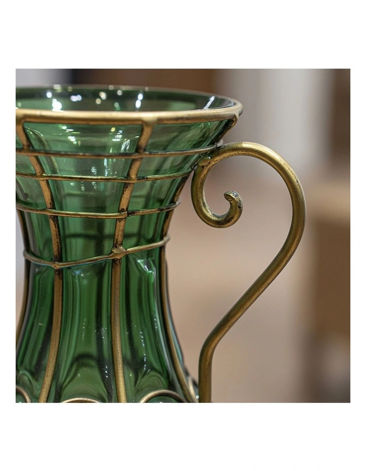 SOGA Green Glass Flower Vase with Silk Rose Arrangement Decor Set image 5