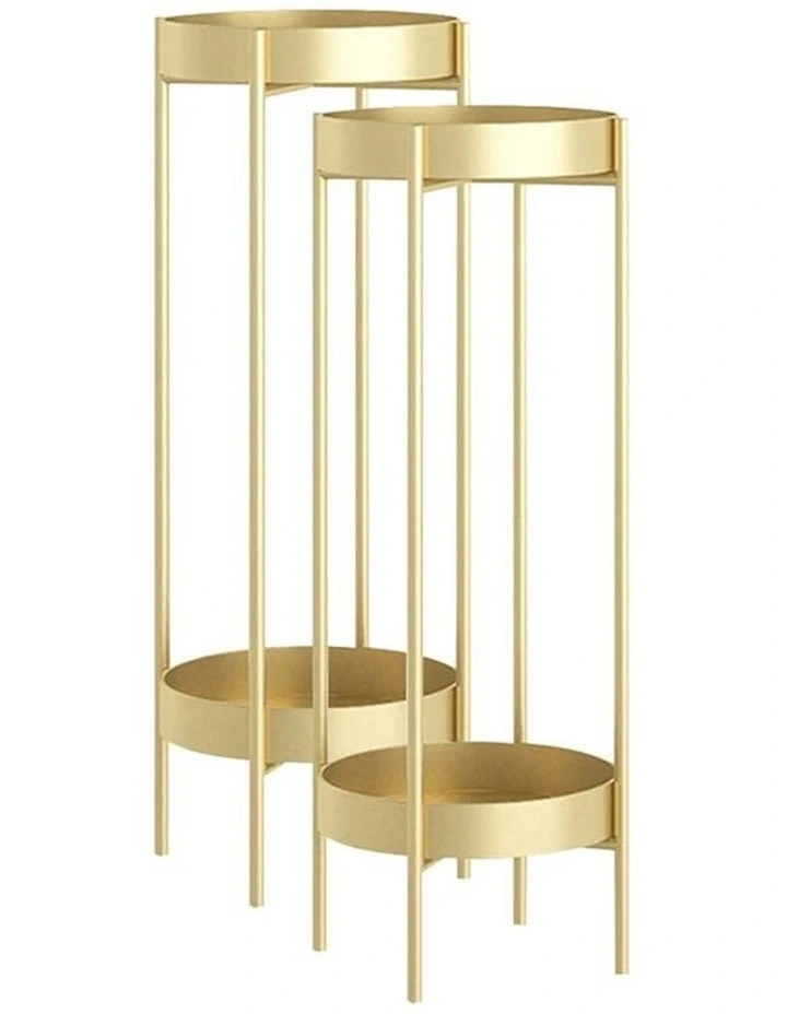 SOGA 2X 2 Layer 80cm Gold Metal Plant Stand Flower Pot Holder Corner Shelving Rack Indoor Display image 1