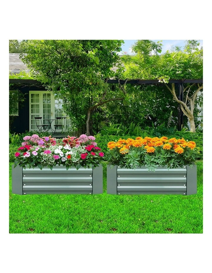 SOGA 2X 120X90cm Rectangle Galvanised Raised Garden Bed Vegetable Herb Flower Outdoor Planter Box image 4