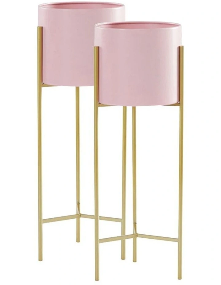 SOGA 2X 42cm Gold 2 Tier Plant Stand Pink Pot image 1