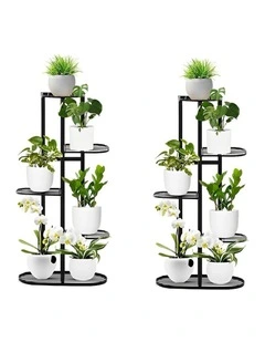 SOGA 2X 5 Tier 6 Pot Black Plant Rack
