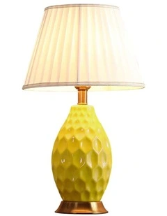 SOGA Yellow Textured Ceramic Table Lamp with Gold Base