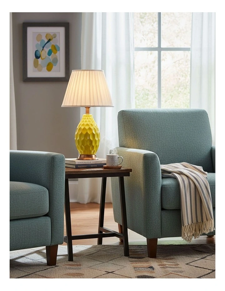 SOGA Yellow Textured Ceramic Table Lamp with Gold Base image 2