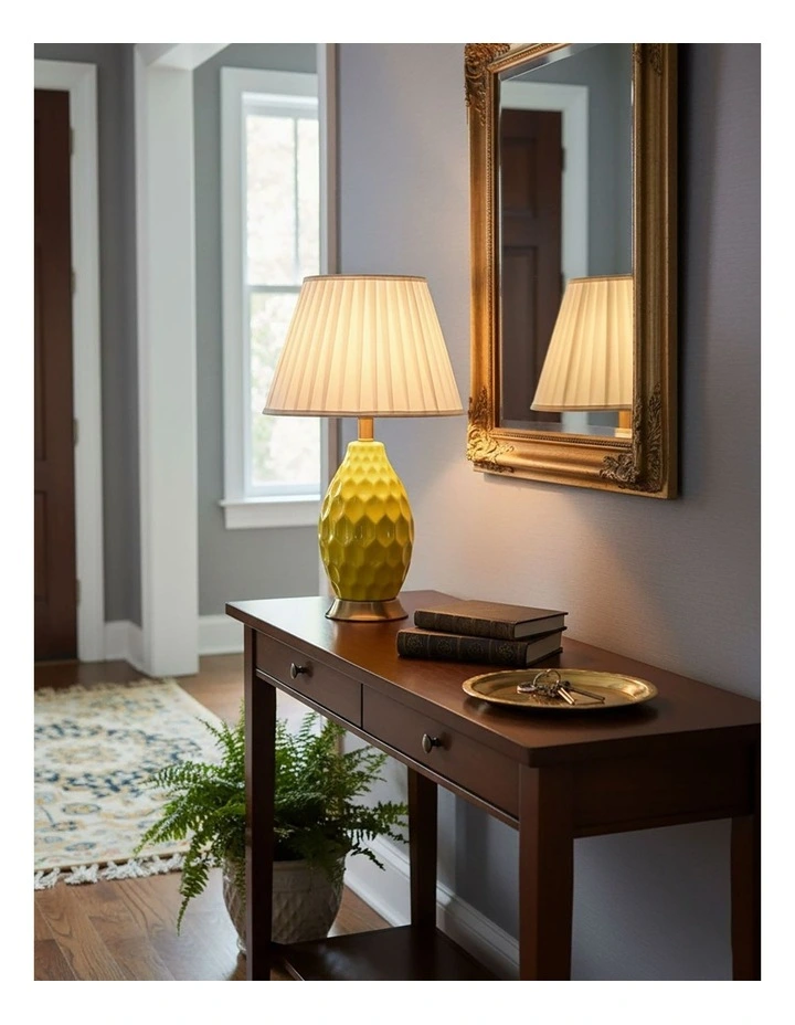 SOGA Yellow Textured Ceramic Table Lamp with Gold Base image 3