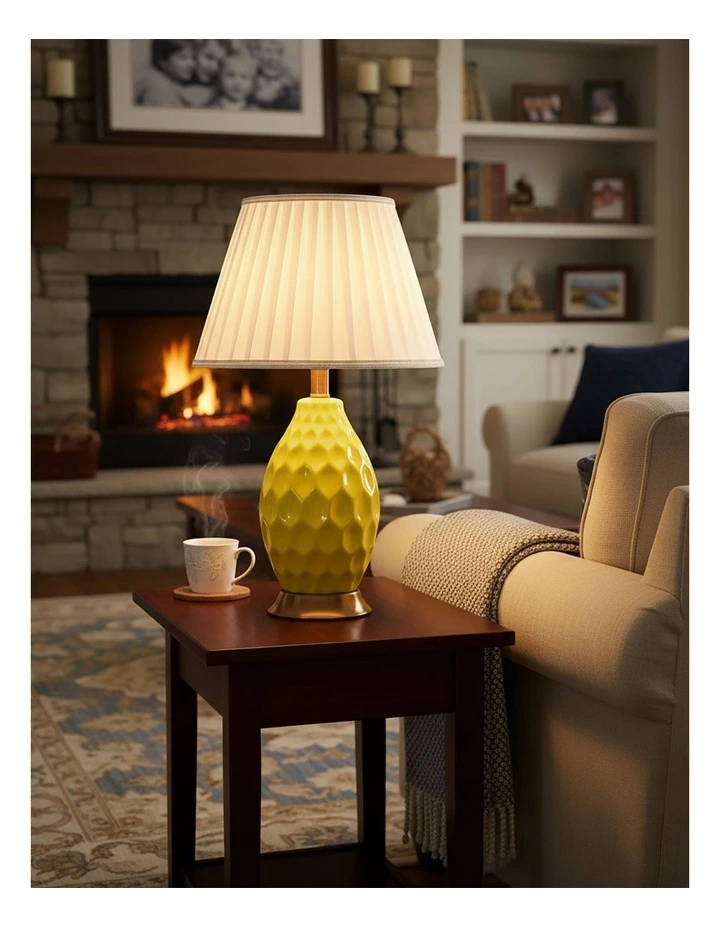 SOGA Yellow Textured Ceramic Table Lamp with Gold Base image 4