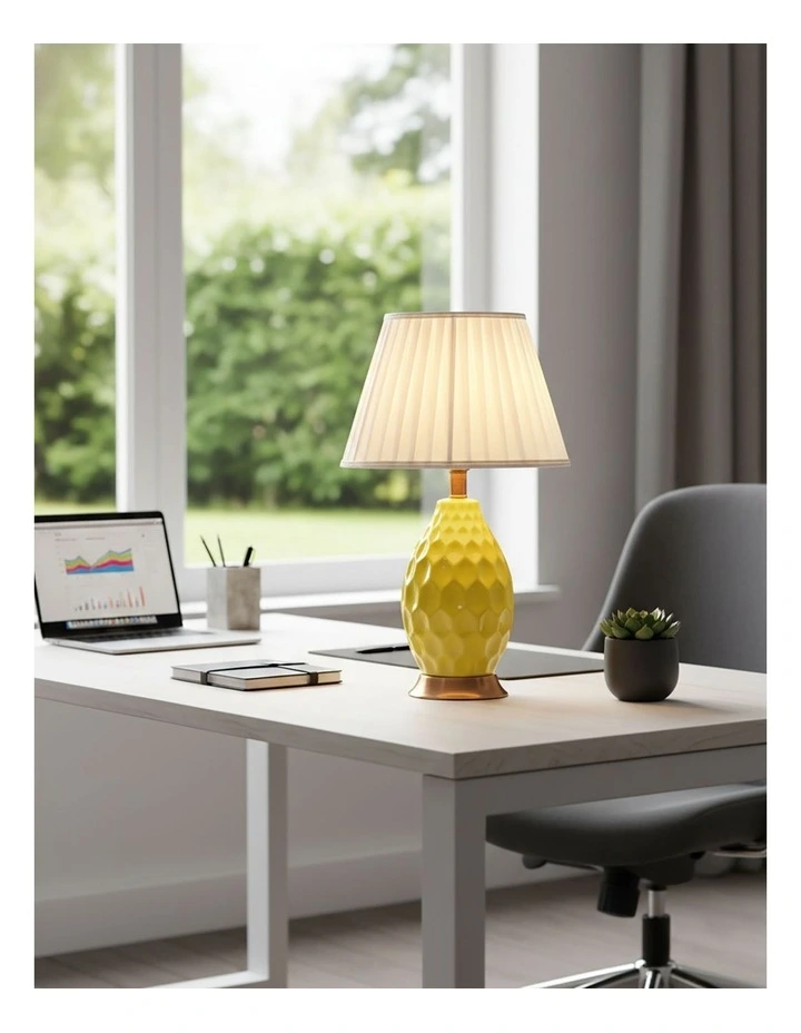 SOGA Yellow Textured Ceramic Table Lamp with Gold Base image 5