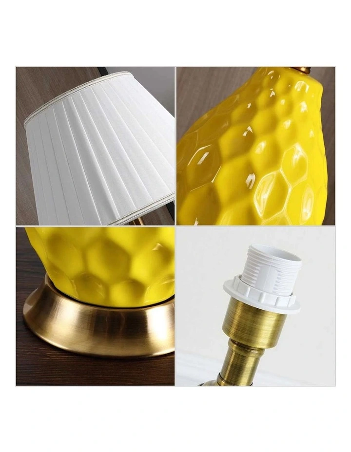 SOGA Yellow Textured Ceramic Table Lamp with Gold Base image 6