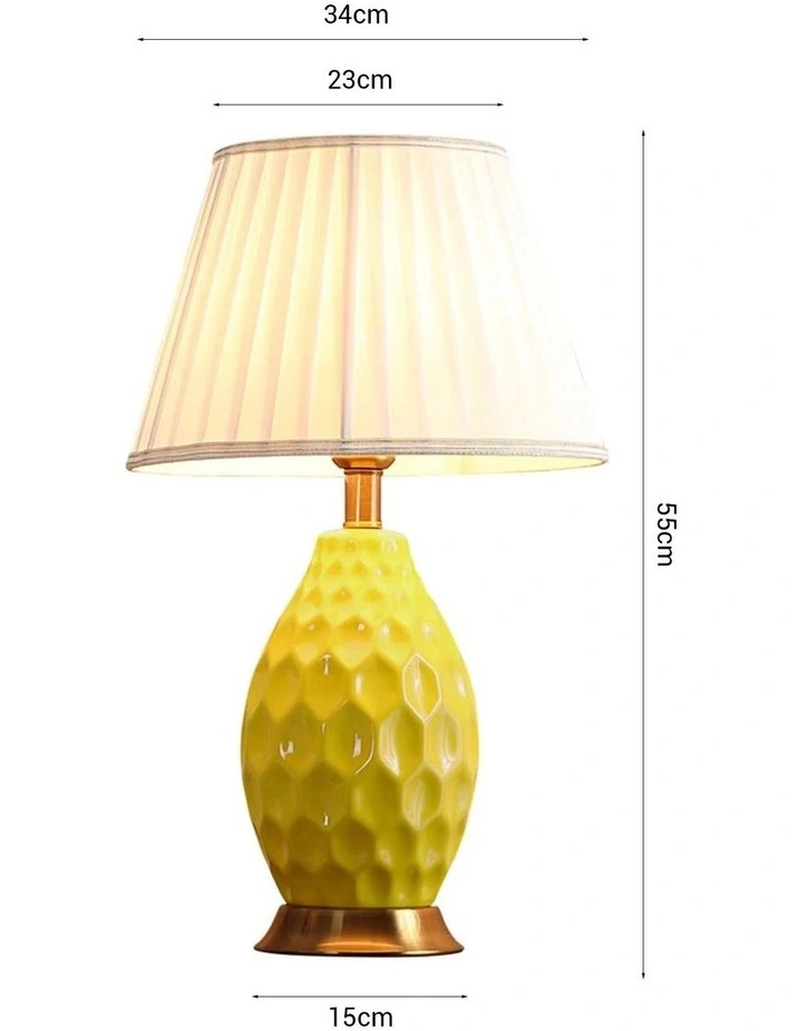 SOGA Yellow Textured Ceramic Table Lamp with Gold Base image 7