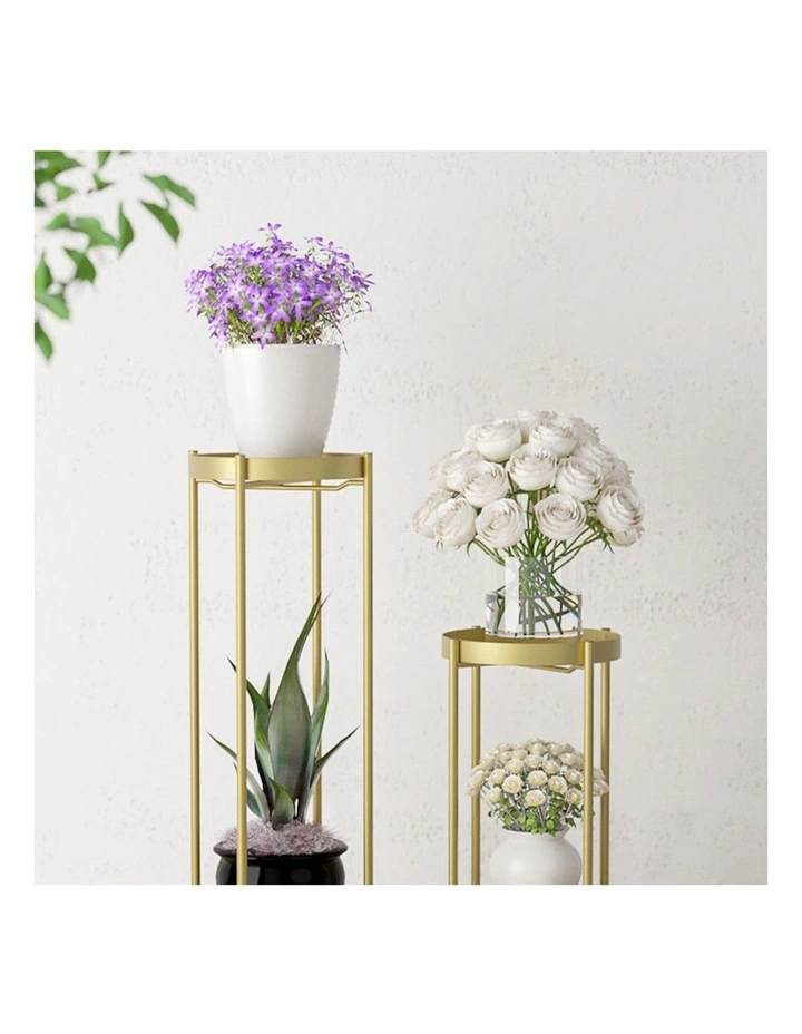 SOGA 2 Layer 80cm Gold Metal Plant Stand Flower Pot Holder Corner Shelving Rack Indoor Display image 3