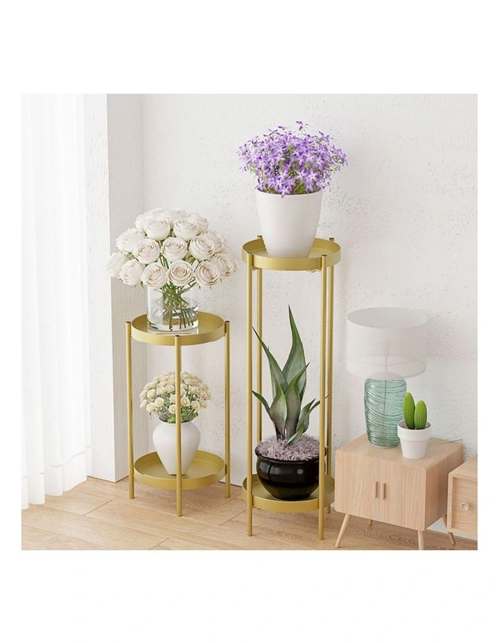 SOGA 2 Layer 80cm Gold Metal Plant Stand Flower Pot Holder Corner Shelving Rack Indoor Display image 4