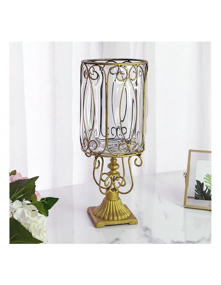 SOGA Clear Glass Cylinder Flower Vase with 6 Bunch 4 Heads Artificial Fake Silk image 4