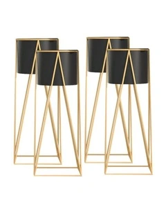 SOGA 4X 70cm Gold Metal Plant Stand with Black Flower Pot Holder Corner Shelving Rack Indoor Display
