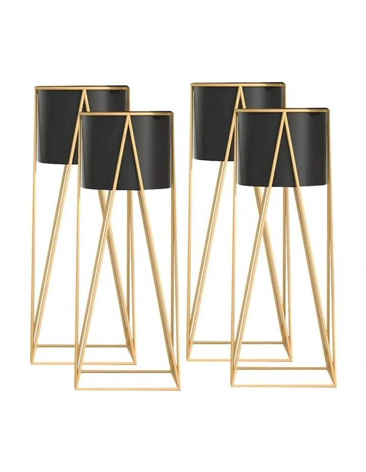 SOGA 4X 70cm Gold Metal Plant Stand with Black Flower Pot Holder Corner Shelving Rack Indoor Display image 1